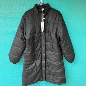 LONG BLACK PUFFER COAT SIZE LARGE NWT